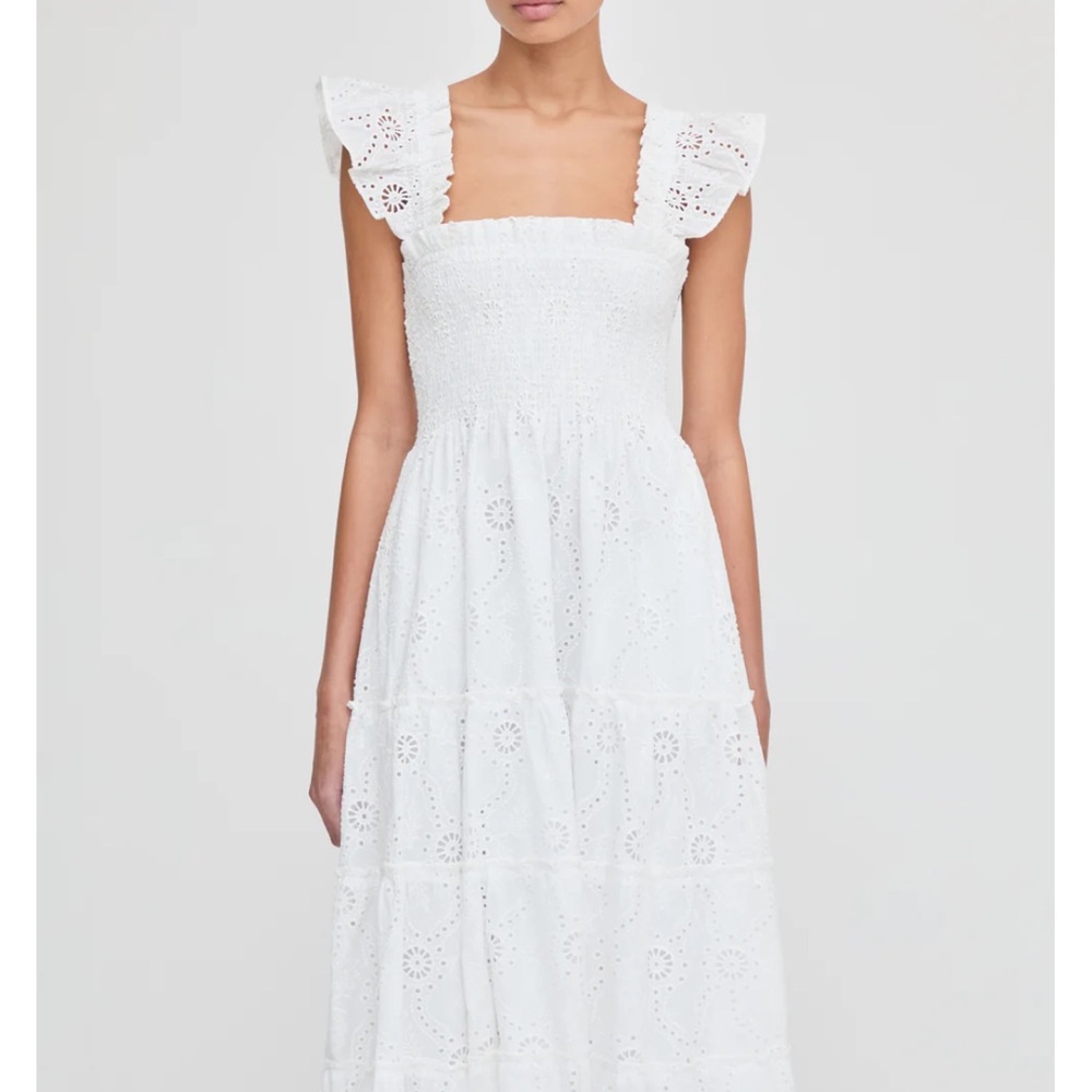 Hill House White Ruffled Nap dress Midi Dress